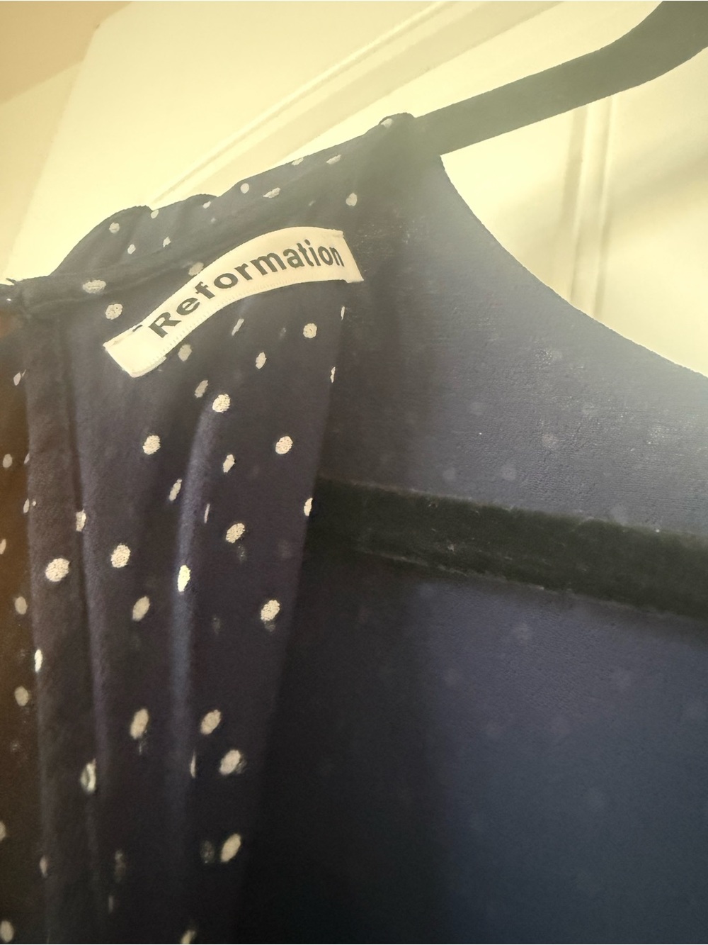 Reformation Gracie Navy Mini Dress with White Polka Dots - Picture 5 of 11